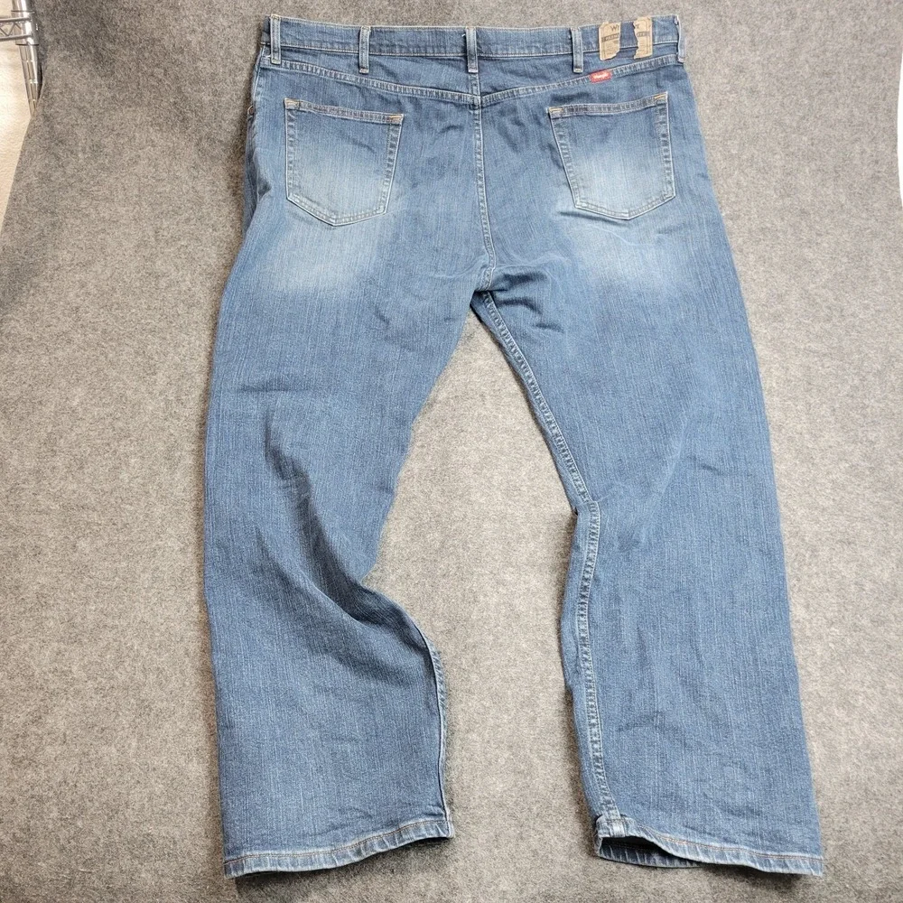 Wrangler Jeans Mens 44x30 Blue Denim Stretch Faded Grunge Straight Fit Americana